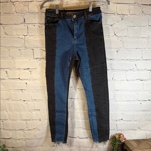 ASOS Black and Blue Colorblock Streetwear Raw Hem Jeans